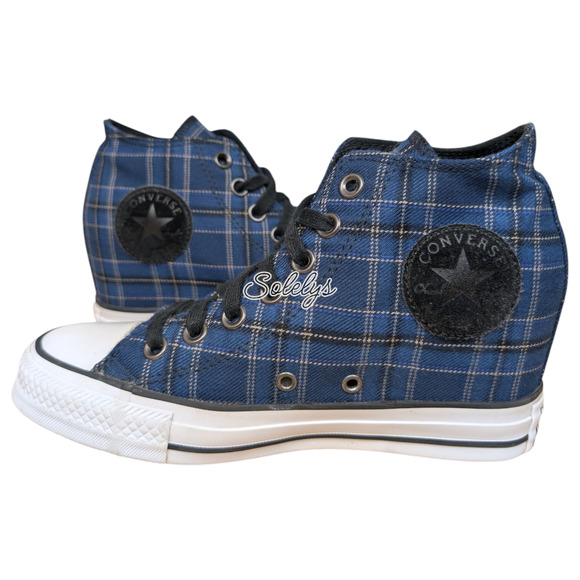 Converse CTAS 2015 Lux Mid Hidden Wedge Blue Black Plaid Tartan Sneaker RARE 7 - Picture 1 of 11